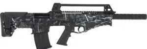 Schwarz-weiße Schusswaffe mit Zubehör
